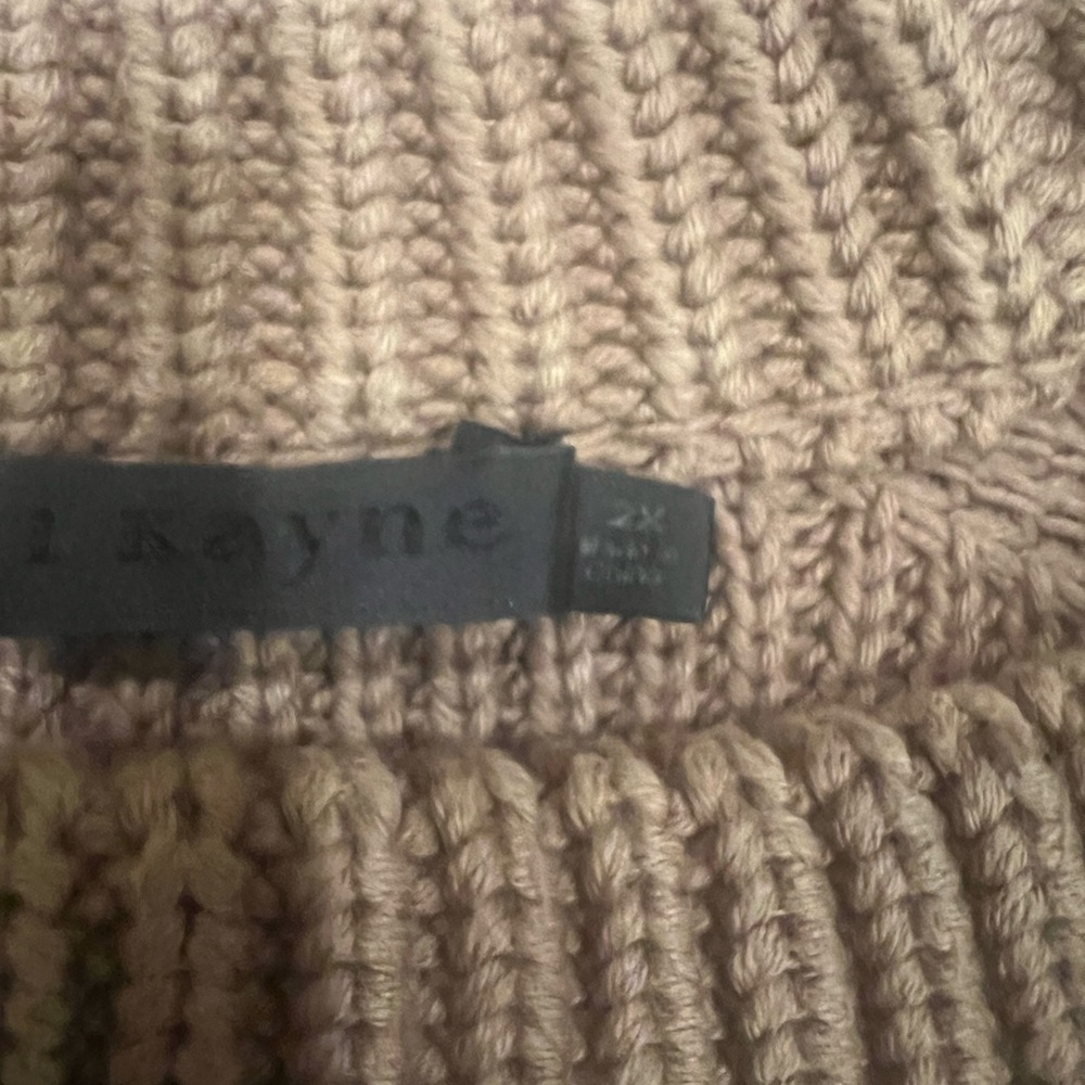 Jenni Kayne Oversized Cotton Fisherman Sweater, 2X, Camel/Beige/Caramel Color - Picture 3 of 9